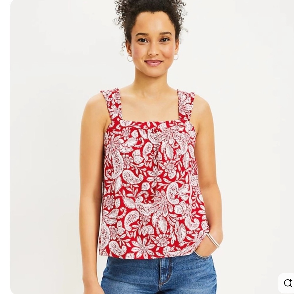 LOFT NWT Paisley Ruched Strap Top Size Large